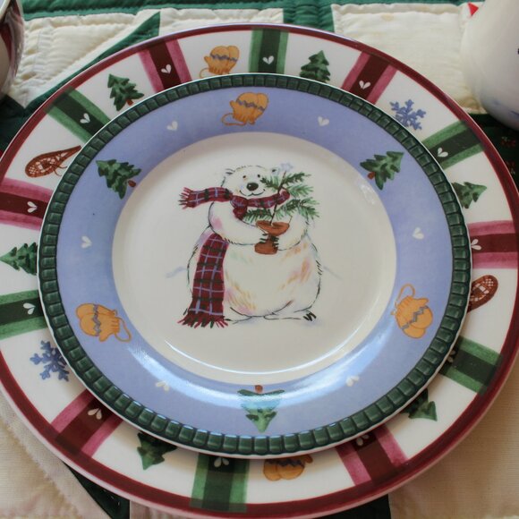 Pfaltzgraff Perennials Snow Bear Holiday Dish Set 16 pieces New in Box - Picture 1 of 11